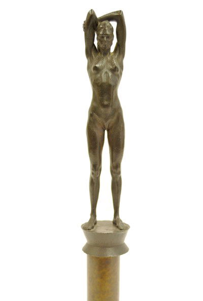 Bronze, Robert Graham, Gabrielle: Bronze sculpture, ''Gabrielle,'' 1997-98, by Robert Graham (Californian, 1938-2008), initialed ''RG'' bottom base, edition of 250, inscribed ''For Lisa and David'' bottom base, overall: 16.20''h x 2.2