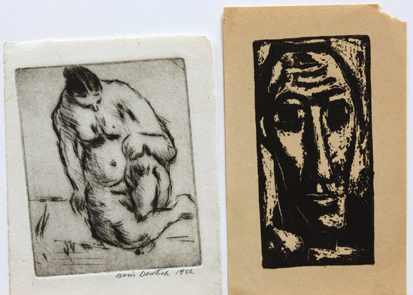 Ten Works on Paper, Boris Deutsch: (lot of 10) Unframed works on paper, Abstracts, Portraits, Figures, and Landcapes by Boris Deutsch (Californian, 1892-1978), most signed and dated, 1920s-1970s, largest overall: 12.25''h x 14.25''w