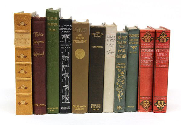 Collection of Japanese reference books: (lot of 11) Collection of Japanese and Chinese reference books, including Le Ceramique Chinoise, J.J. Marquet de Vasselot; Things Japanese, Basil Hall Chamberlain, John Murray, London 1905; Japanese T