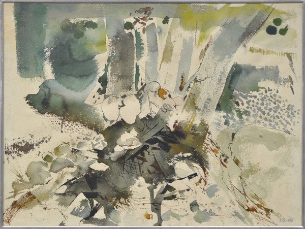 Watercolor, Xavier Gonzalez, Summer: Framed watercolor, ''Summer No. 2,'' 1966, by Xavier Gonzalez (American, 1898-1993), initialed ''X.G.'' lower right, titled verso, gallery label verso, overall: 18.5''h x 24''w