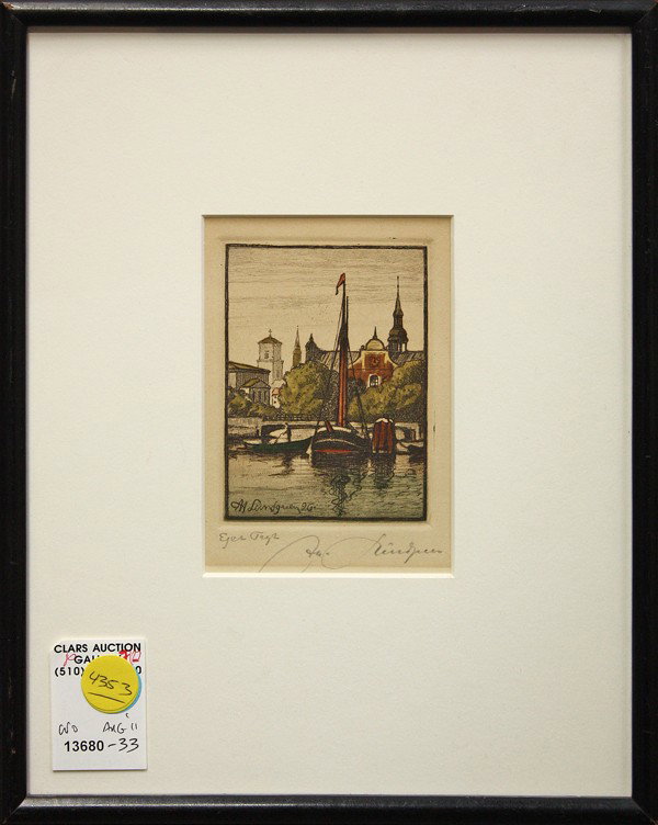 Lithographs, Lucy Garnot, View Through the Archwa: (Lot of 3) Framed lithographs and etchings; Point San Pedro, near San Francisco; Village Street, Lacock, signed in the plate, ''Nelly Erichson;'' View Through the Archway pencil signed ''Lucy Garnot,'