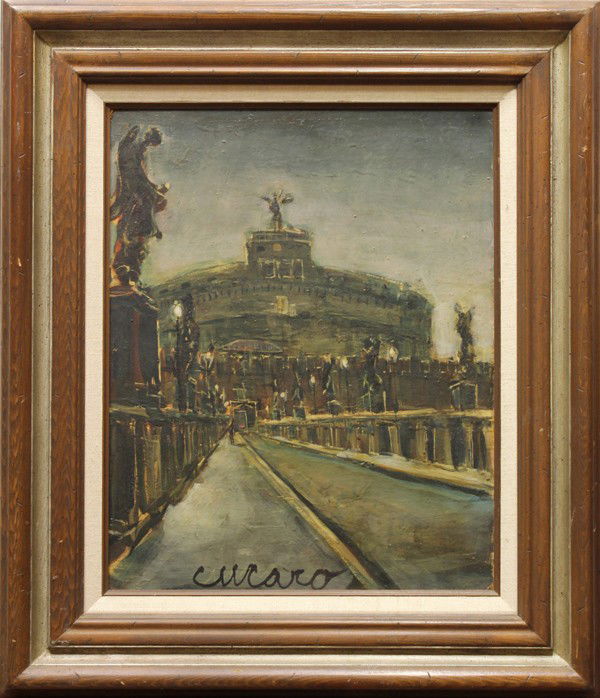 Painting, Pascal Cucaro, Street Scene: Framed oil on board, Street Scene, by Pascal Cucaro (Californian, 1915-2004), signed ''cucaro'' lower center, overall: 28''h x 24.5''w