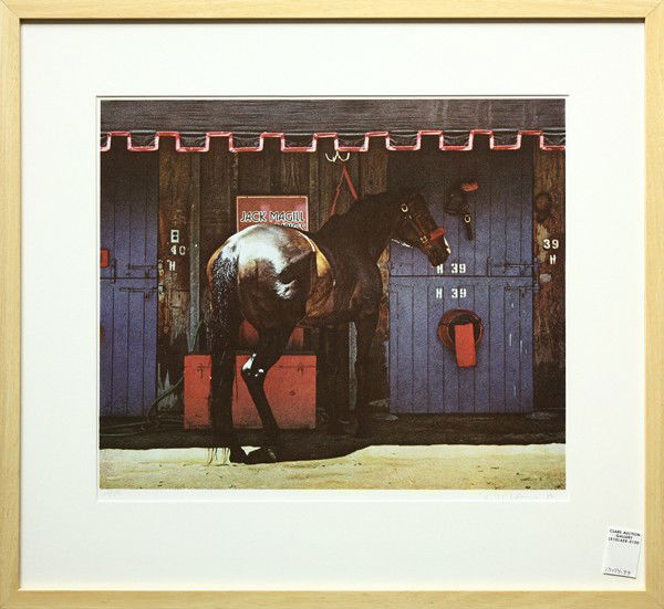Lithograph, Richard McLean, Bourbon Jet: Framed color lithograph, ''Jack Magill's Bourbon Jet,'' 1980, by Richard McLean (Californian, b. 1934), pencil signed ''McLean,'' dated, and inscribed edition ''AP'' lower margin, overall: 23.5''h x 2