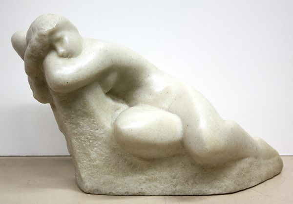 Sculpture, Vincent Glinsky, Reclining Nude: Resin sculpture, Reclining Nude, by Vincent Glinsky (American, 1895-1975), signed ''V. Glinsky'' lower left base, overall: 7''h x 11.75''w x 4.25''d