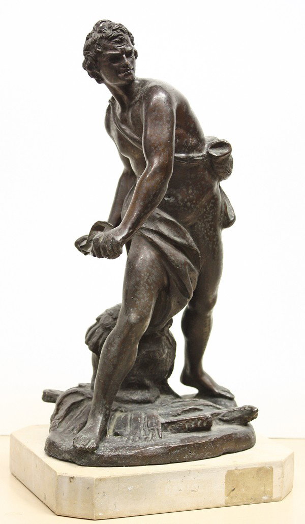 Bronze, David, Continental School, 19th c: Bronze sculpture, David, Continental School, 19th century, unsigned, overall: 13.25''h x 7.25''w x 8.5''d