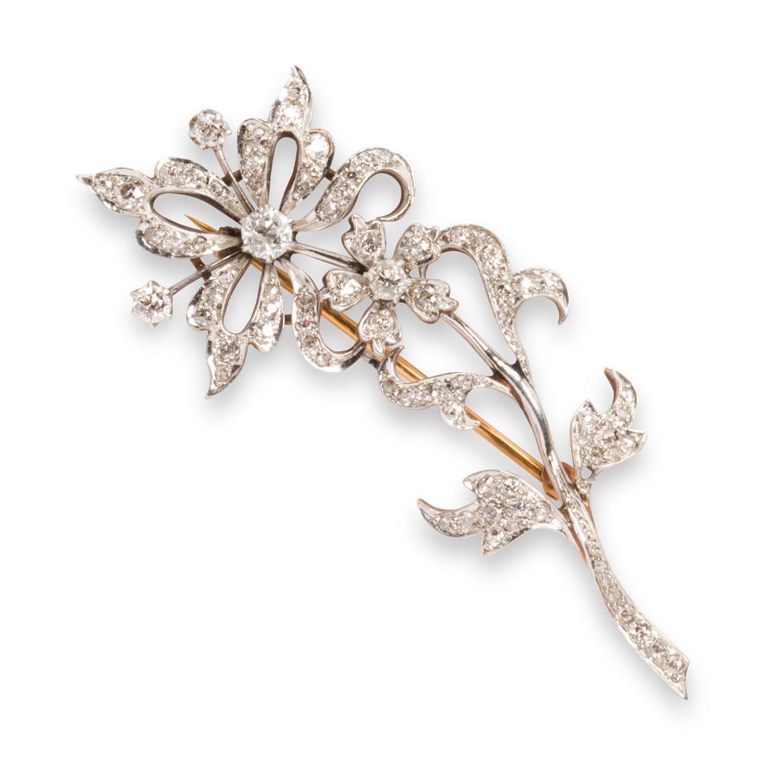 An antique diamond and platinum-topped fourteen karat gold brooch (1 of 1)