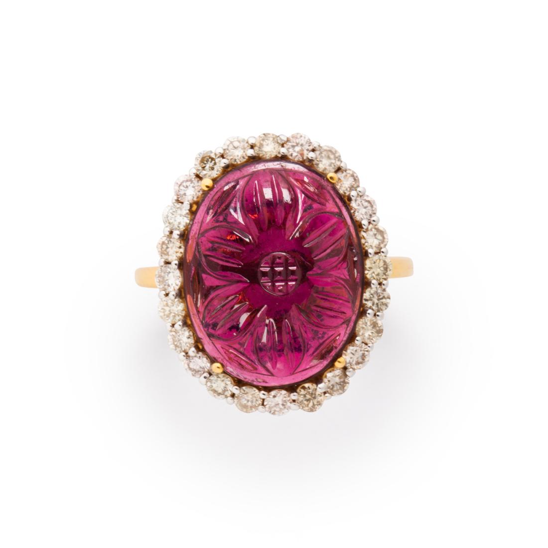 A pink tourmaline, diamond and eighteen karat gold ring (1 of 2)