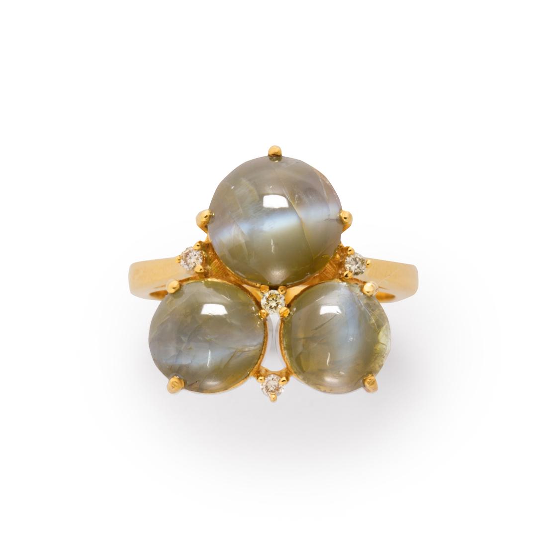 A cat's eye, diamond and eighteen karat gold ring (1 of 2)