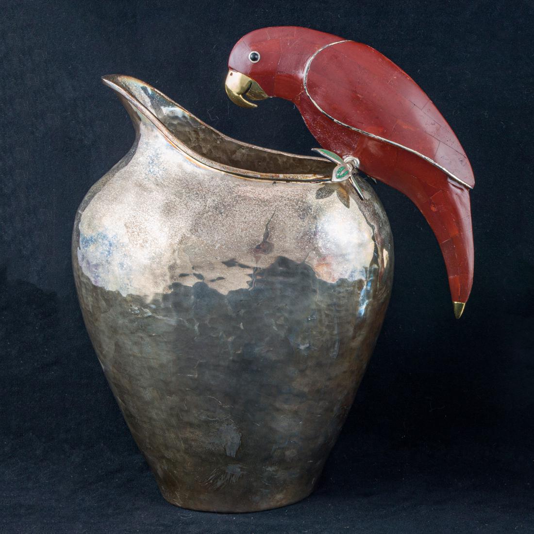 A Mexican mixed metal silverplate pitcher with parot handle, Los Castillo (1 of 1)