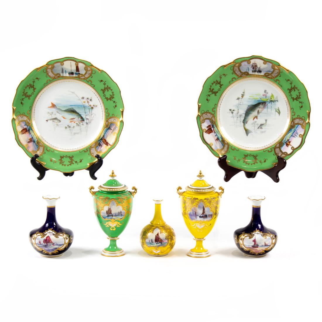 (Lot of 7) Royal Crown Derby porcelain nautical miniature cabinet vases and plates (1 of 4)