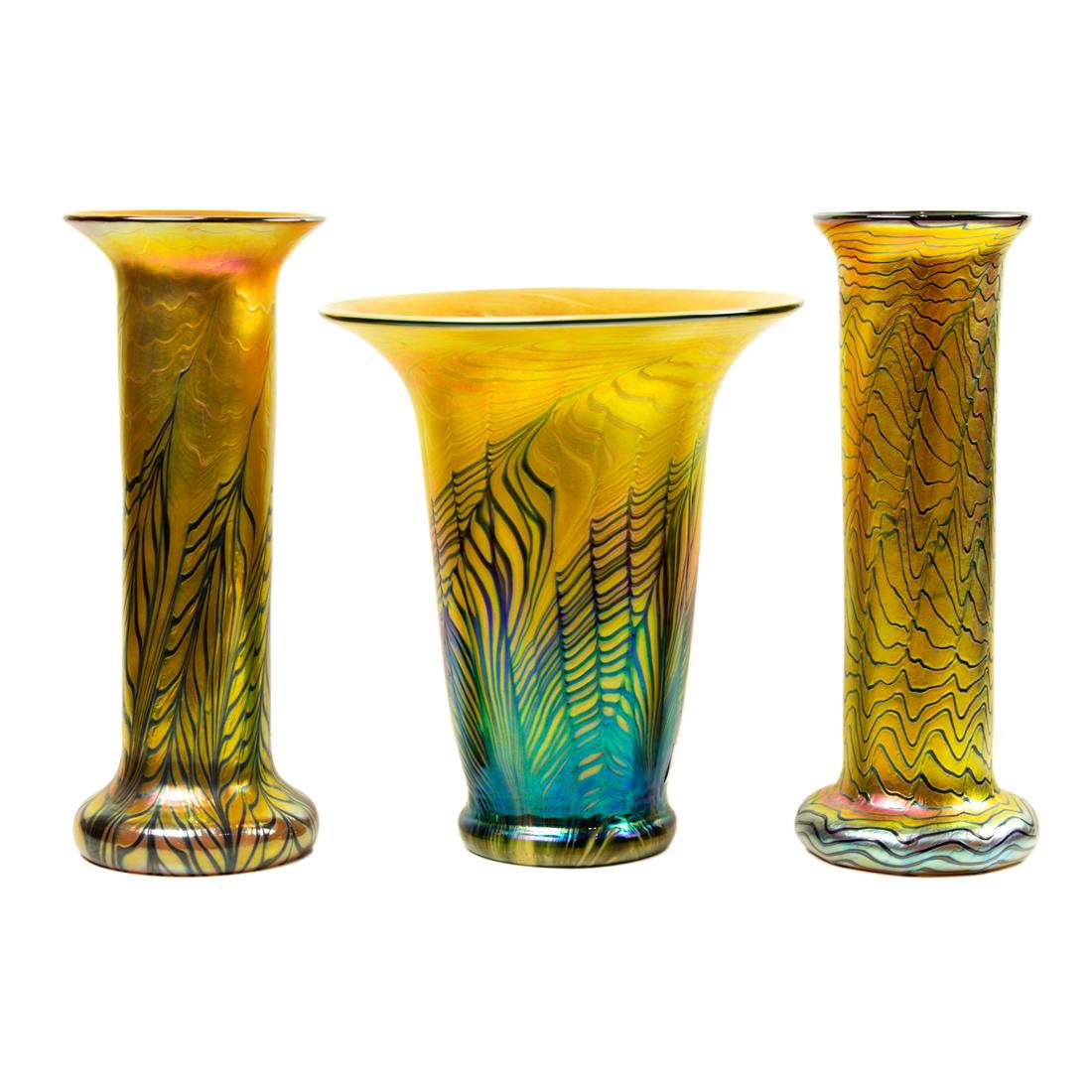 (Lot of 3) Lundberg Studios iridescent glass vases (1 of 6)