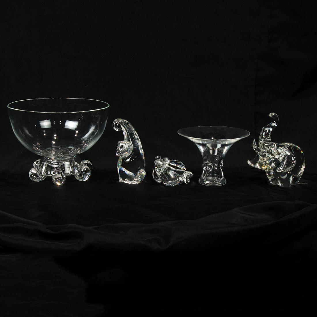 (Lot of 5) Steuben glass animals and serving pieces (1 of 7)