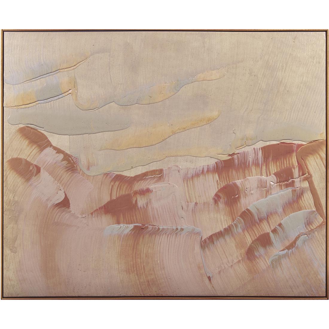 Painting, Sandi Slone: Sandi Slone (American, 20th/21st century), "Sand Lark," 1978, acrylic on canvas, signed, titled, and dated verso, gallery label (Acquavella Galleries, New York, NY) affixed verso, canvas: 55.5"h x 67.
