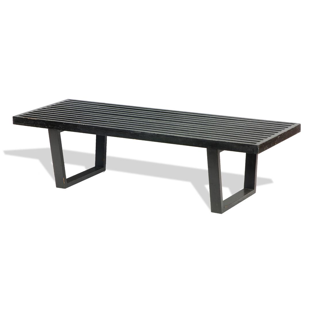 George Nelson & Associates attrib., Slat bench: George Nelson & Associates attrib., Slat bench USA, stained wood, unmarked 14"h x 52.5"l