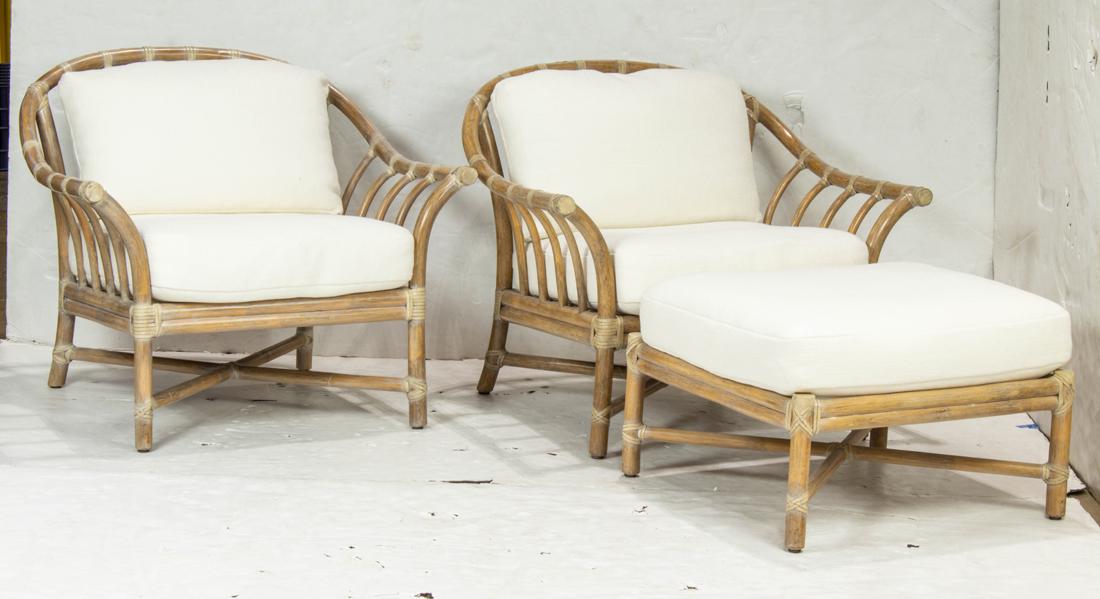 (lot of 3) Pair of McGuire lounge chairs with ottomans (1 of 3)