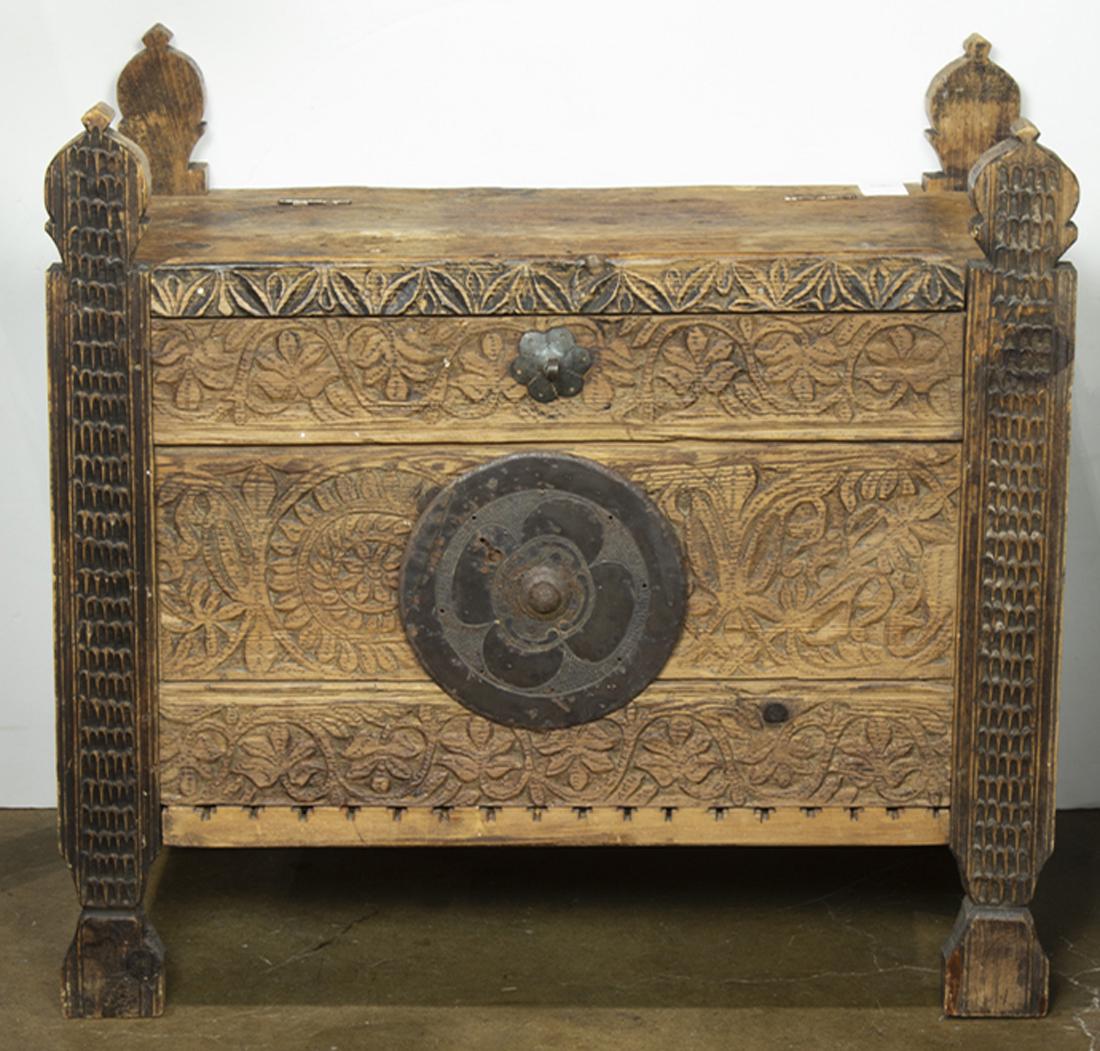A rustic Middle Eastern or East Indian carved chest (1 of 1)