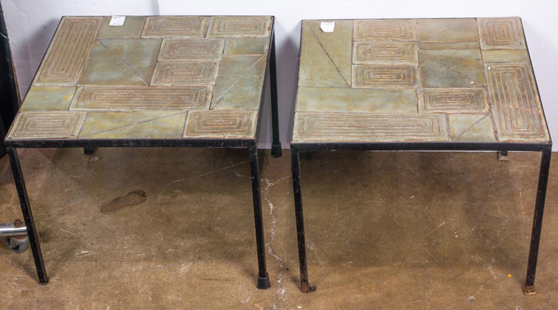 A pair of Modern iron and ceramic tile side tables (1 of 1)