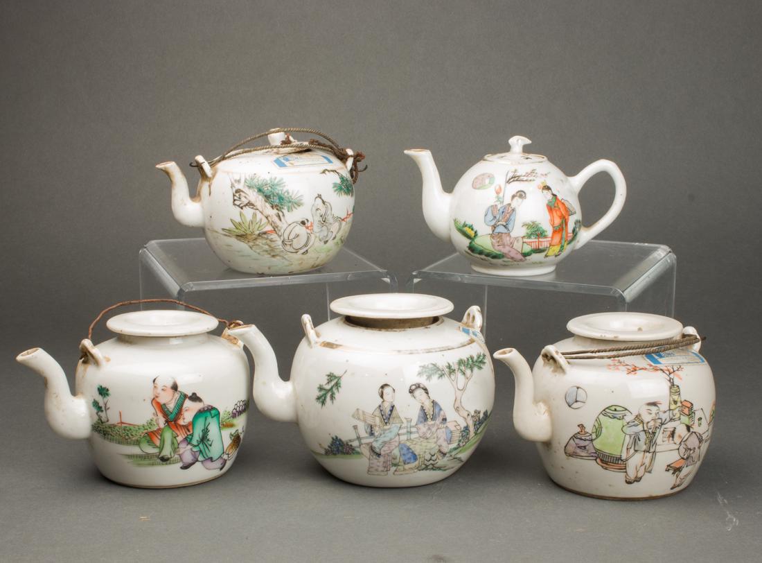 (lot of 5) Chinese enameled teapots (1 of 2)