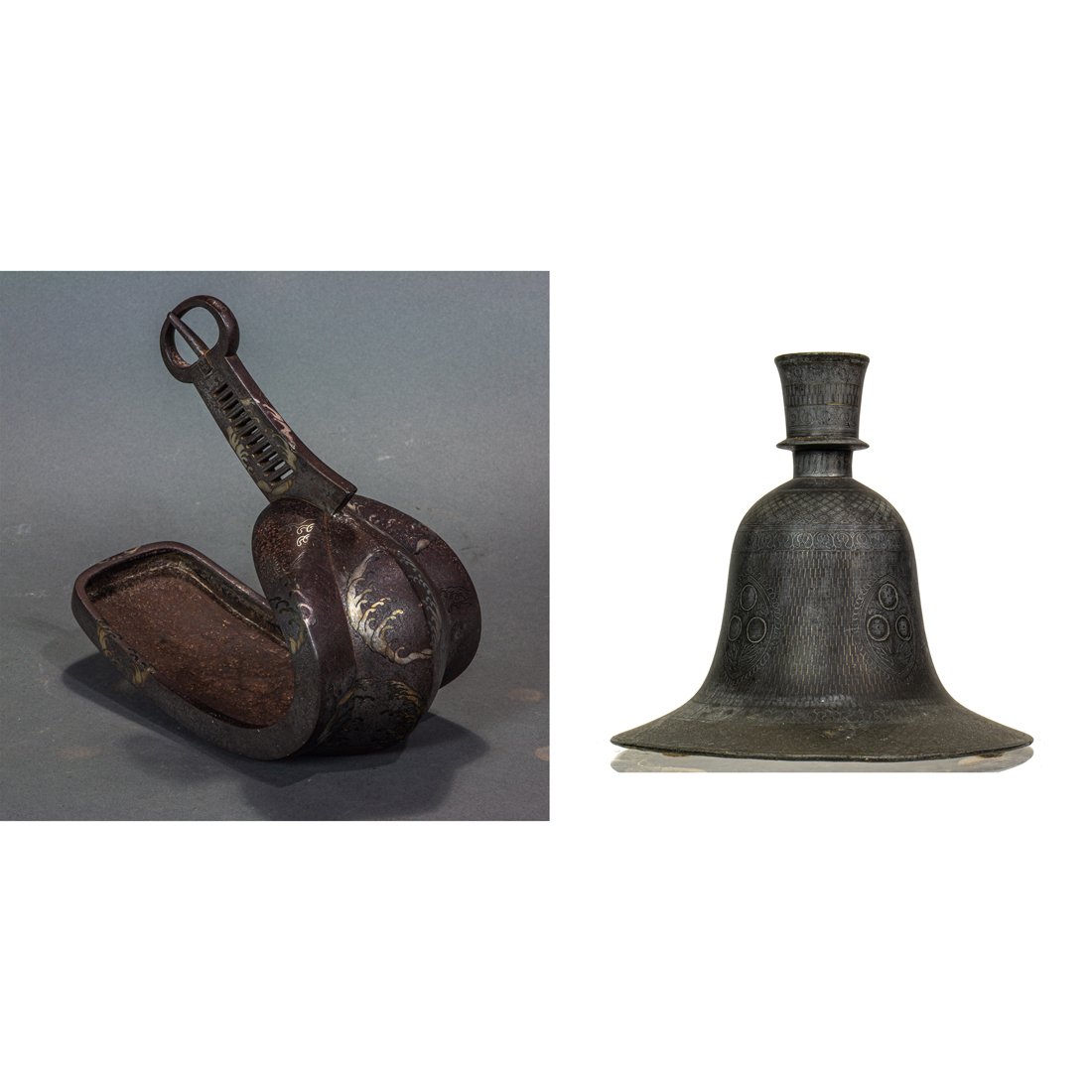 (lot of 2) Asian silver and copper wire inlaid items (1 of 1)