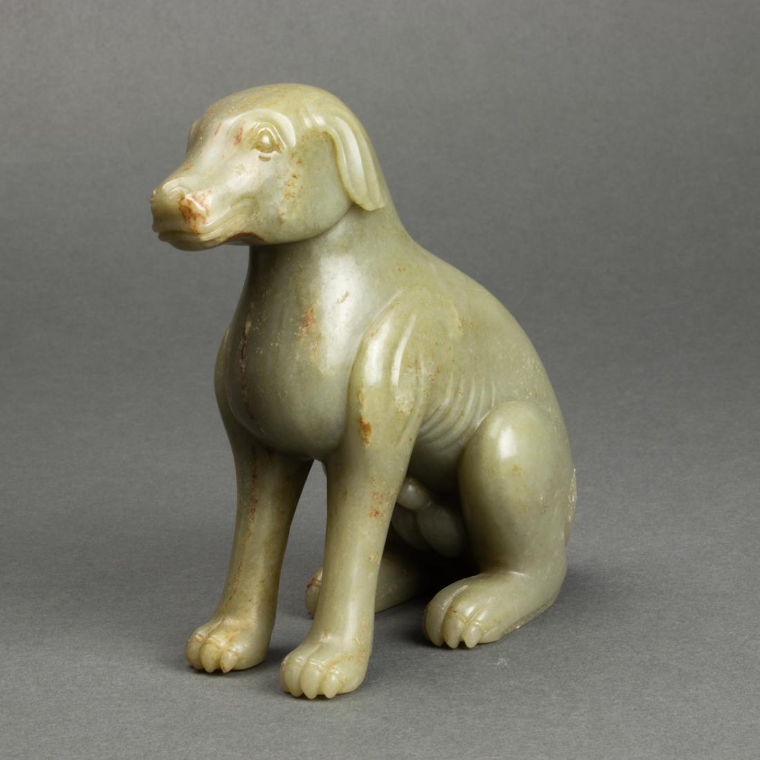 Chinese celadon jade figure of a seated dog (1 of 2)