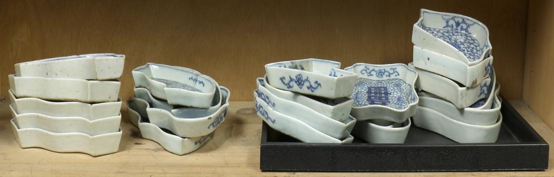 Group of Chinese blue and white sectional trays: Group of Chinese blue and white sectional trays, largest 7.25"w.
