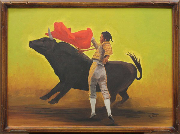 Painting, Chad Hulburt, Manuel Garcia: Framed oil on board, ''Torero (Manuel Garcia),'' 1934, by Chad Hulburt (Californian, 1894-1974), signed and dated ''Chad Hulburt 1934'' lower right, board: 25.5''h x 35''w, overall: 28.25''h x 37.75''