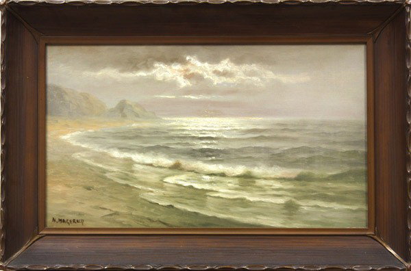Painting, Nels Hagerup, Passing Storm: Framed oil on canvas, Passing Storm California Coast, by Nels Hagerup (Californian, 1864-1922), signed ''N. Hagerup'' lower left, canvas: 14''h x 24''w, overall: 20''h x 30''w
