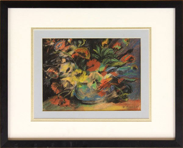 Pastel, Blanche Lazzell, Still Life: Framed double sided pastel, Still Life, by Blanche Lazzell (American, 1878-1956) signed ''B. Lazzell'' lower right, bears pencil drawing of woman verso, sight: 8.5''h x 11.5''w, overall: 17.25''h x 21