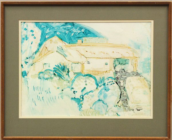 Painting, Robert Arneson,: Framed mixed media watercolor on paper, ''Alice Street, Davis, CA,'' by Robert Arneson (Californian, 1930-1992), signed ''Arneson'' lower right, sight: 12''h x 16.5''w, overall: 18''h x 22''w