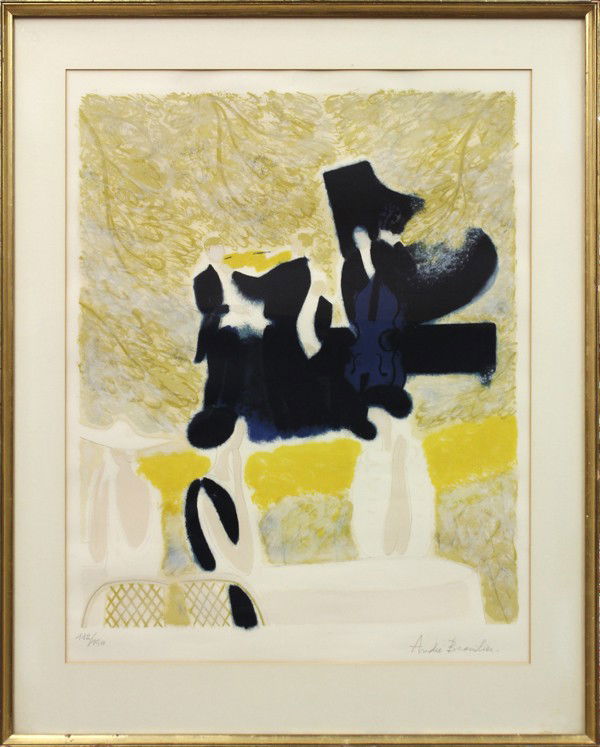 Lithograph, Andre Brasilier, Untitled: Framed color lithograph, Untitled, by Andre Brasilier (French, b. 1929), signed in pencil ''Andre Brasilier'' lower right, pencil numbered edition ''112/150,'' sight: 31.5''h x 24.5''w, overall: 39.75
