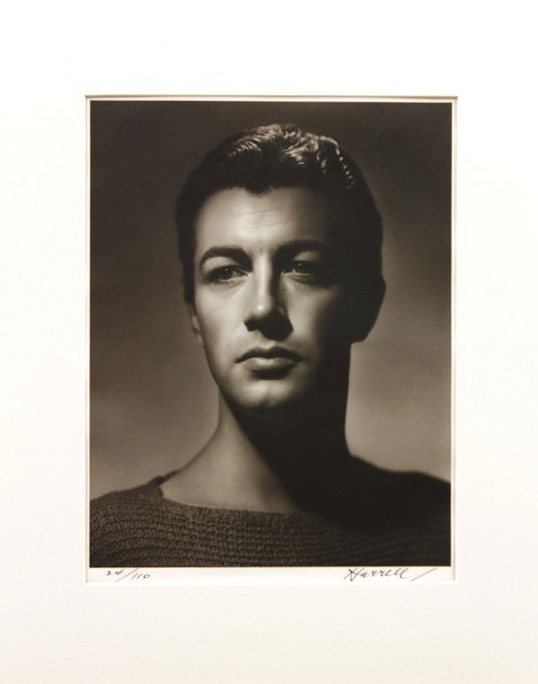 Photograph, George Hurrell, Robert Taylor: Unframed (matted) gelatin silver print, ''Robert Taylor,'' 1936, by George Hurrell (American, 1904-1992), signed ''Hurrell'' lower right, numbered edition of 110 lower left, studio notes verso, paper: