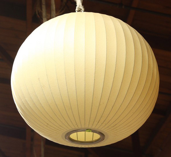 George Nelson bubble lamp: George Nelson for Herman Miller sphere bubble lamp, circa 1960, retains original label (bubble lighting fixtures, bubble ink, Zeland, MI) 15''h x 18''w