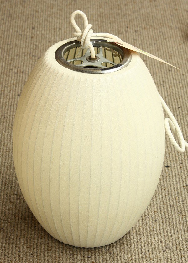 George Nelson bubble lamp: George Nelson for Herman Miller small cigar bubble lamp, circa 1960, retains original label (bubble lighting fixtures, bubble ink, Zeland, MI) 14''h x 10''