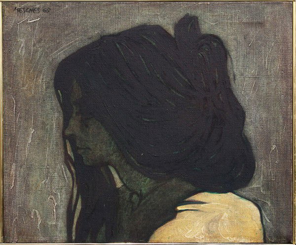 Paintings, Arnold Mesches, Portraits Women: (Lot of 2) Framed oils on canvas, Portraits of Brunette, 1964 and 1965, by Arnold Mesches (American, b. 1923), signed and dated upper corners, largest overall: 20.75''h x 24.75''w