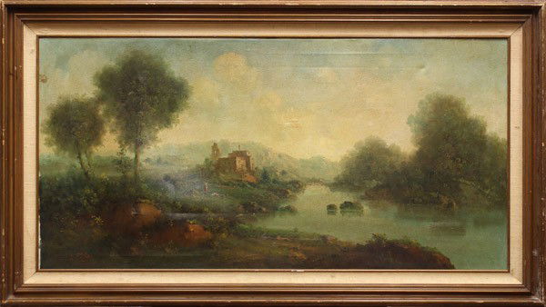 Painting, Dutch School: Framed oil on canvas, Pastoral Landscape, Dutch School, early 20th century, signed "C. Patin" lower left, overall: 25.5"h x 43.5"w Est: $100-200