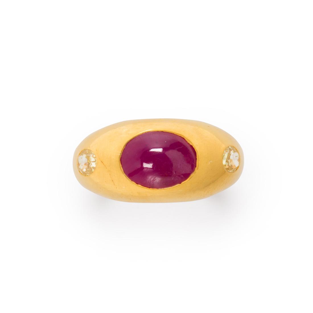 An unheated ruby and eighteen karat gold ring (1 of 2)