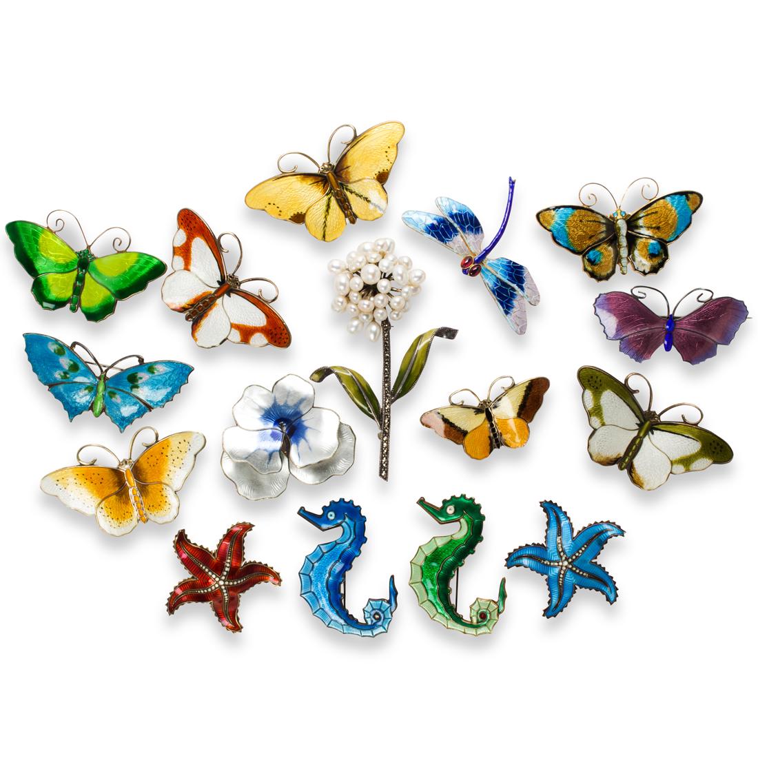 A group of enamel and silver brooches (1 of 1)