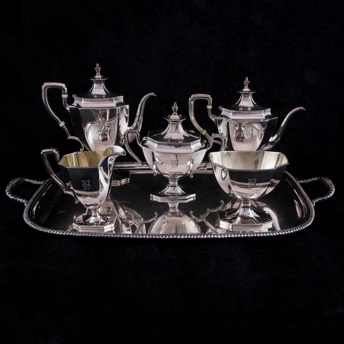A (5 pc) Reed & Barton Art Deco sterling hot beverage service (1 of 2)