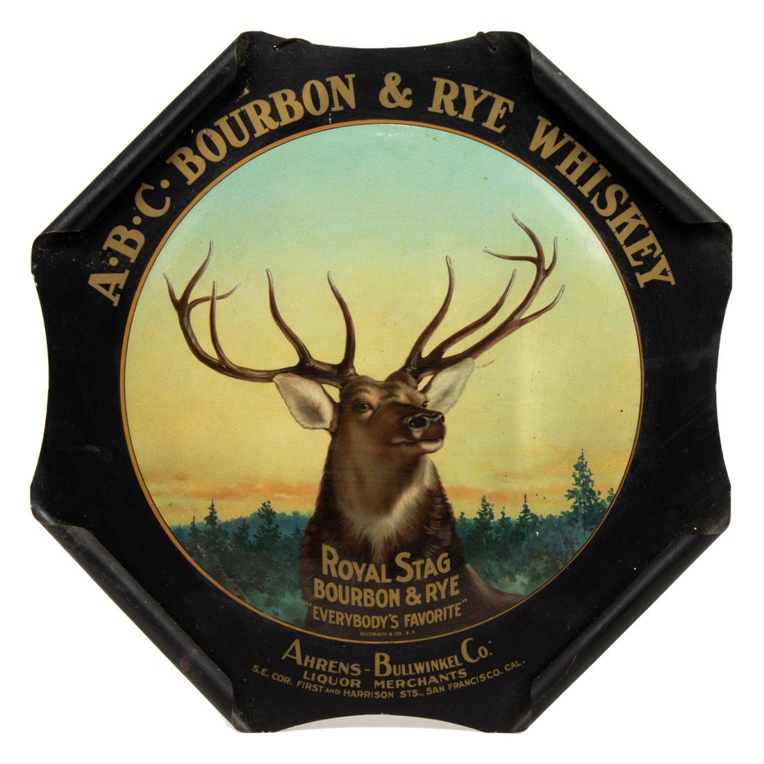 An early San Francisco A-B-C Bourbon & Rye advertising sign, Ahrens-Bollwinkle Co (1 of 2)