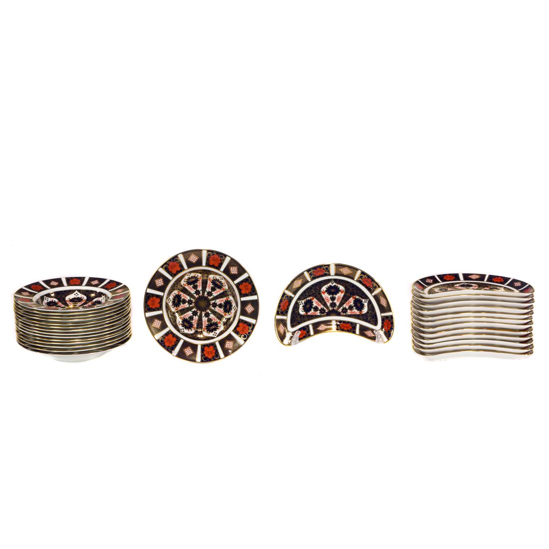 Twenty-eight Royal Crown Derby porcelain soup bowls and crescent dishes (1 of 3)