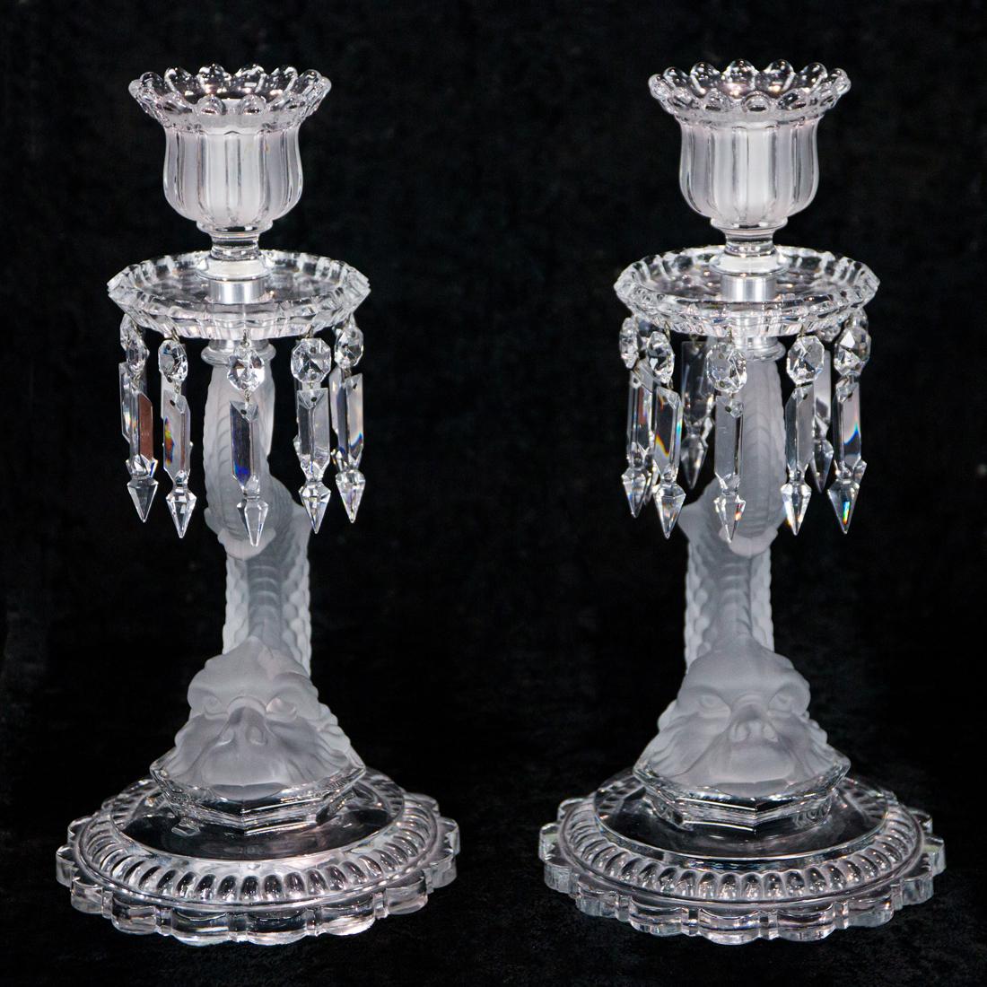 A pair of Baccarat frosted and clear glass luster candlesticks in the Dauphin pattern (1 of 4)