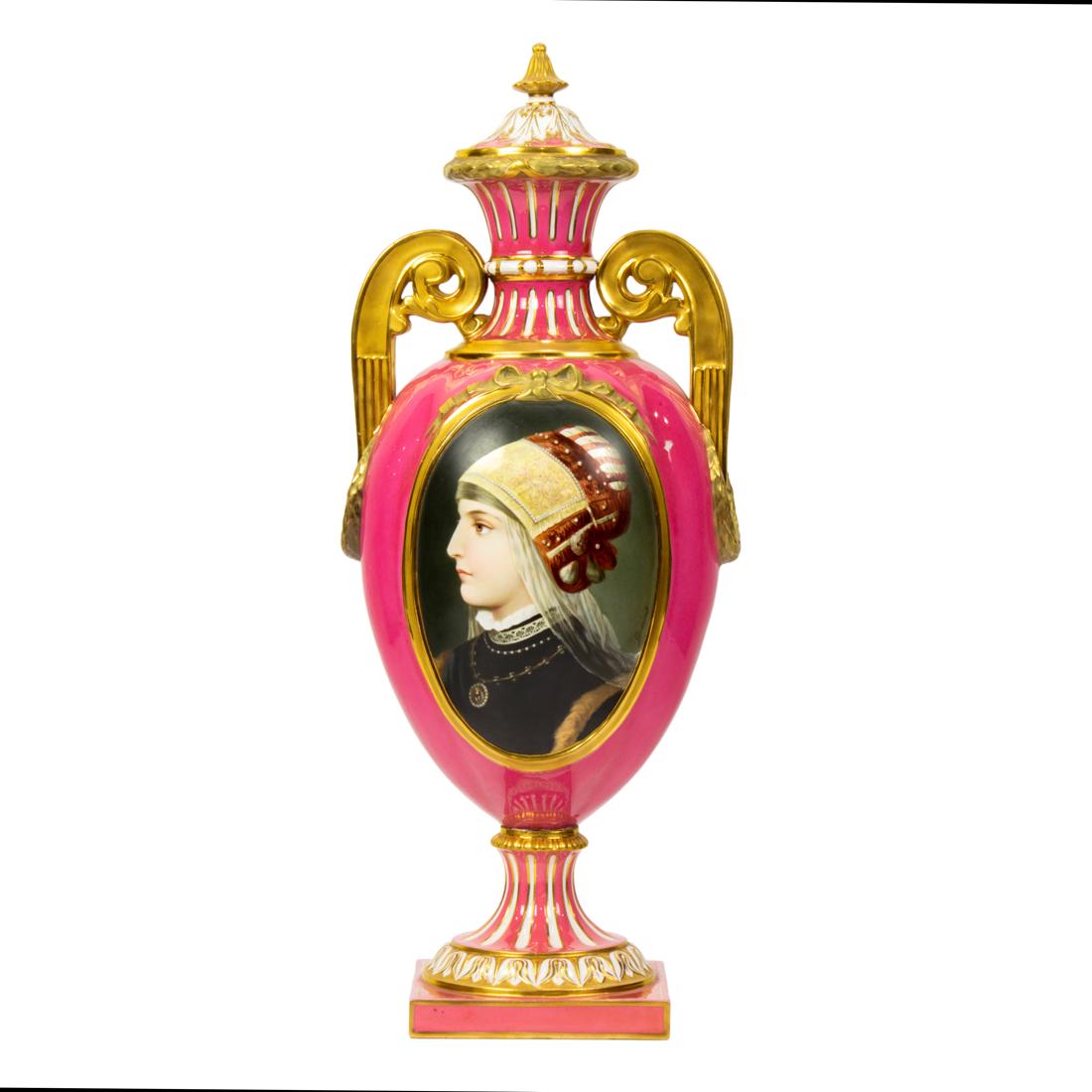 A tall Royal Crown Derby porcelain covered urn, late 19th century (1 of 5)