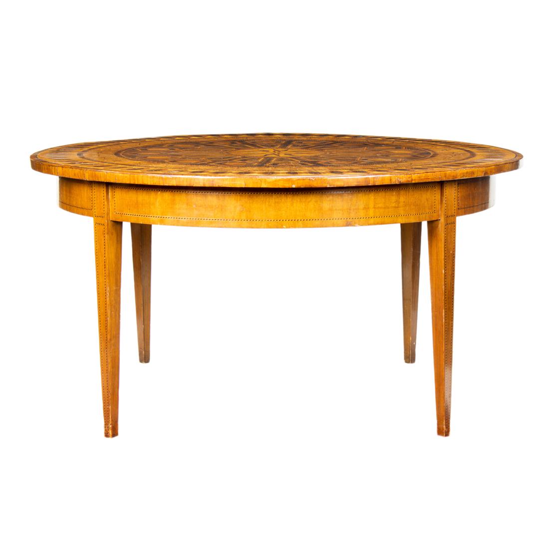 An Italian Neoclassical walnut marquetry and parquetry decorated dining table (1 of 3)