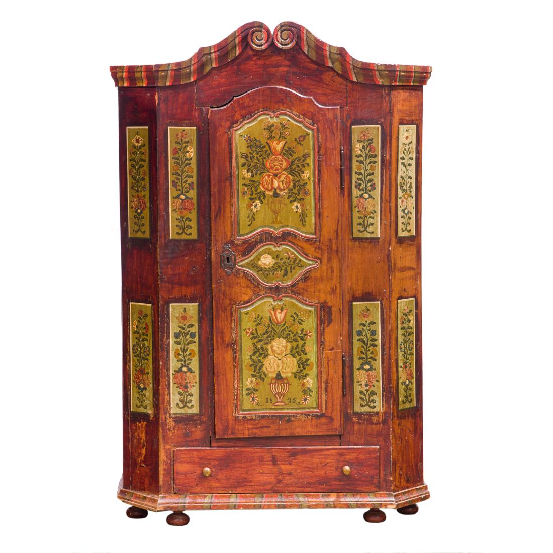 A Continental folk art painted marriage cupboard (1 of 3)
