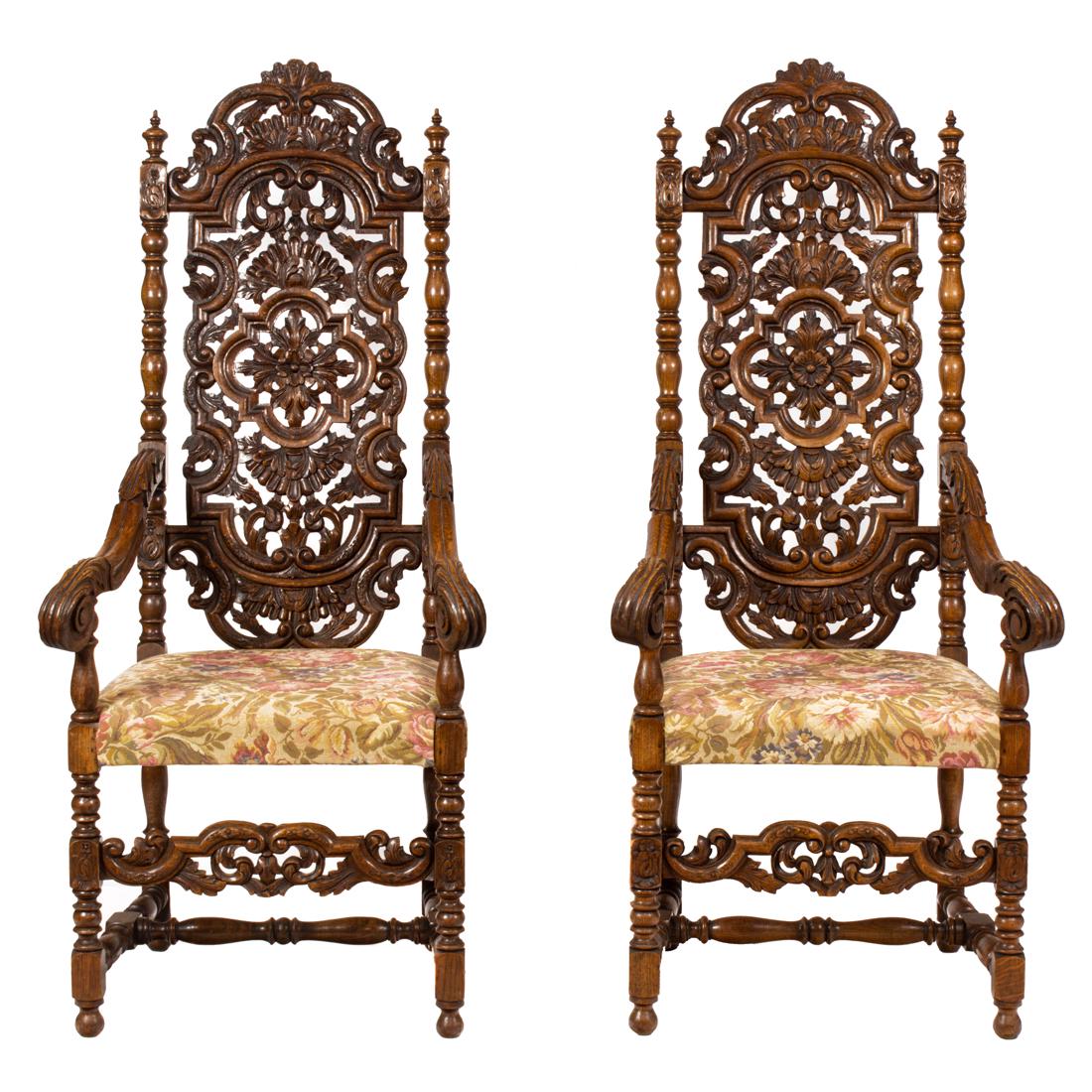 (Lot of 3) Jacobean style oak hall armchairs (1 of 3)