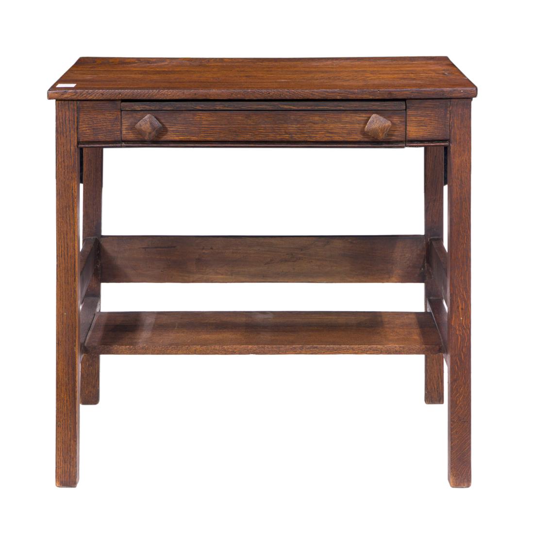 An Arts and Crafts quartersawn oak desk table (1 of 6)