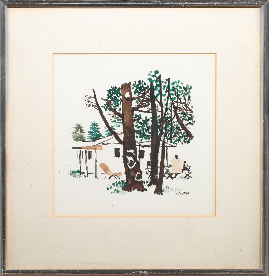 Watercolor, Dong Kingman: Dong Kingman (American, 1911-2000), Backyard View, watercolor on paper, signed lower right, overall (with frame): 17.75"h x 17"w