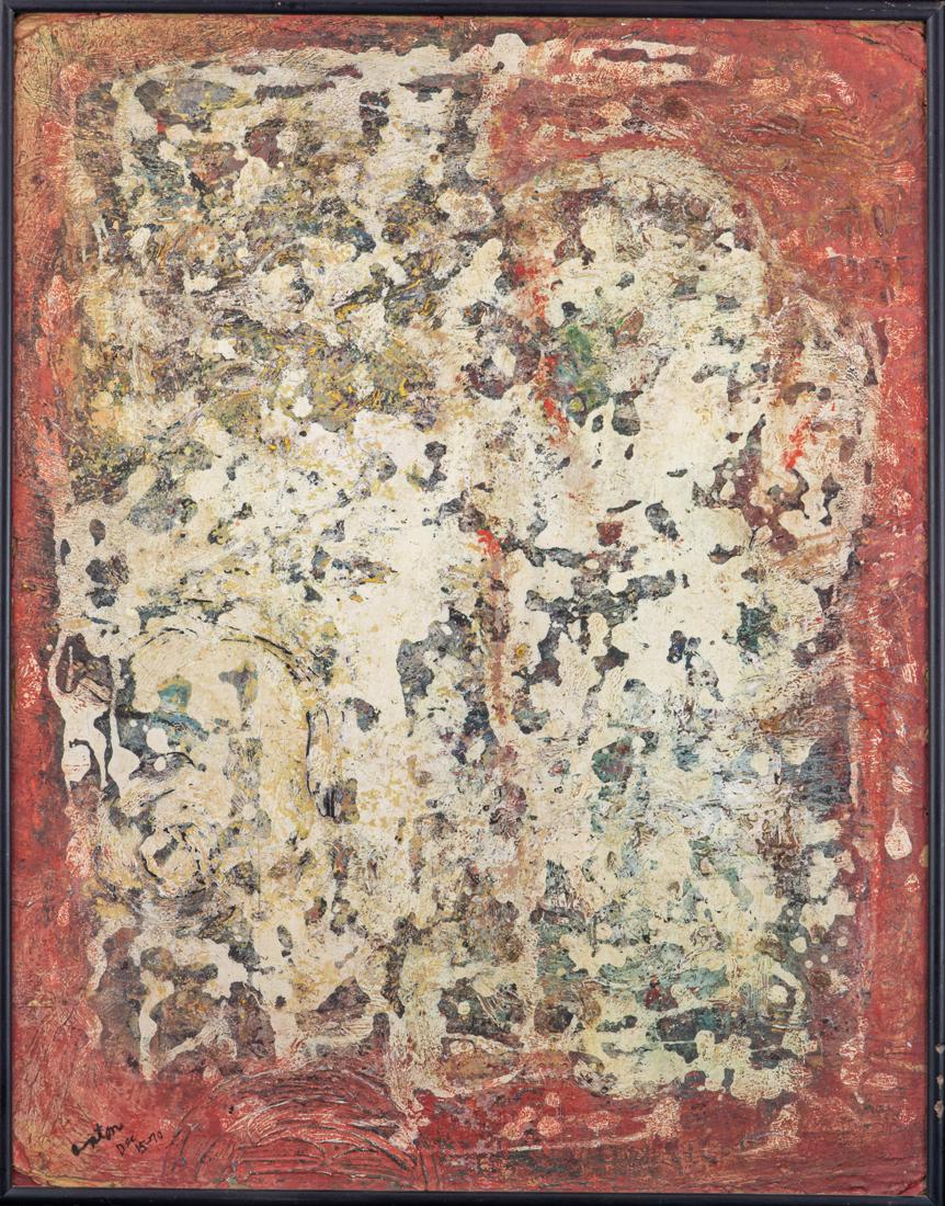 Painting, Abstract: American School (20th century), Abstract, 1970, oil on board, signed "Aston" and dated lower left, overall (with frame): 24.75"h x 19.25"w