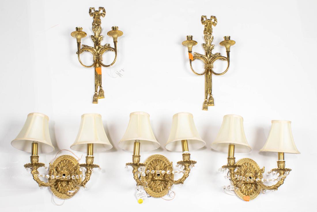 (Lot of 5) Two sets of two-light wall sconces (1 of 1)