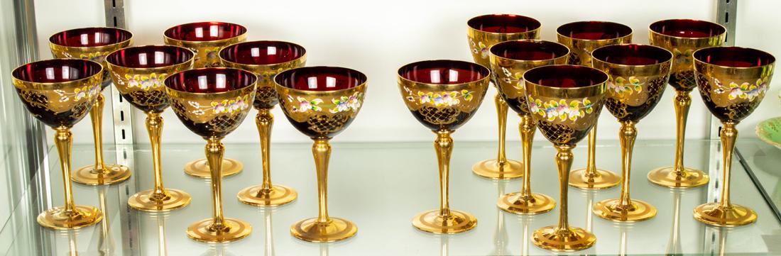 (Lot of 15) Continental enameled and gilt ruby glass stemware in two sizes (1 of 1)